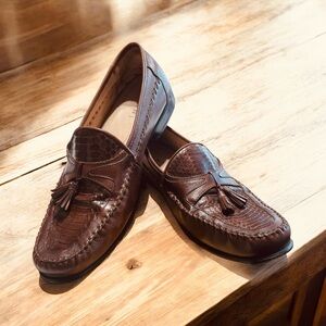 Domani Leather & Snakeskin Tasseled Loafers Slip On Shoes Men's size 13M 18-1007